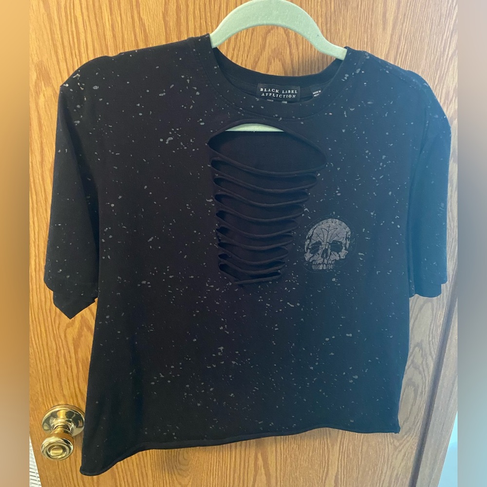 Affliction Black Distressed Skull Top
